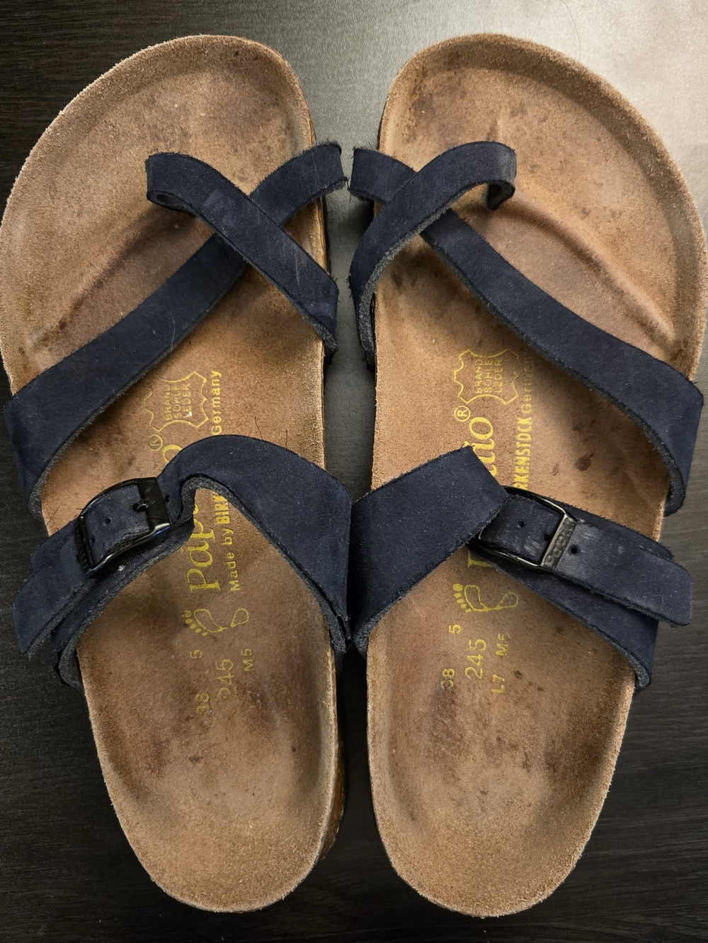 Birkenstock Papillio Mayari Toe Loop Navy Blue Sandals Womens Size 38 US 7